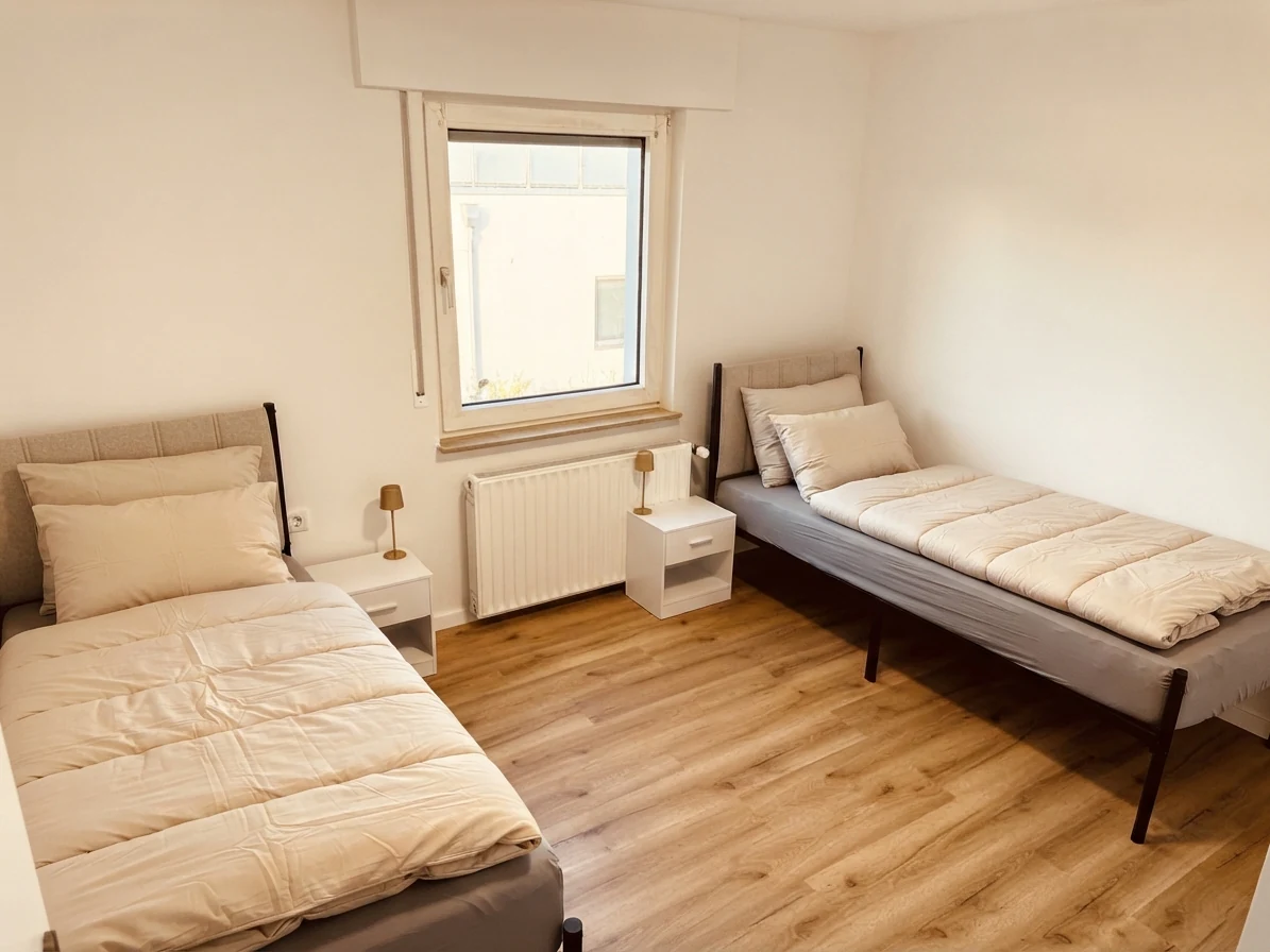 Zweites Schlafzimmer im ersten Obergeschoss mit zwei Einzelbetten